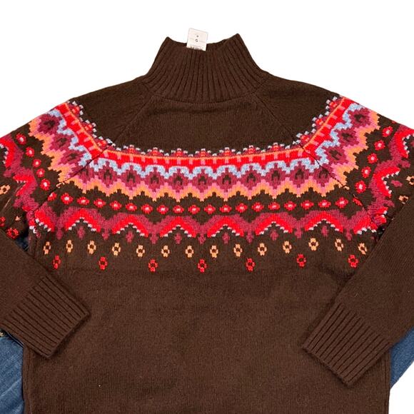 NWT LOFT Lou & Grey Brown & Pink Fair Isle Sweater - SIZE LARGE - Picture 3 of 7
